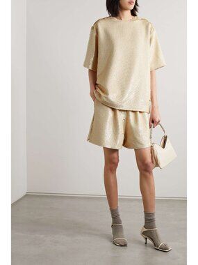 THE FRANKIE SHOP cream sequinned top and shorts co-ord set